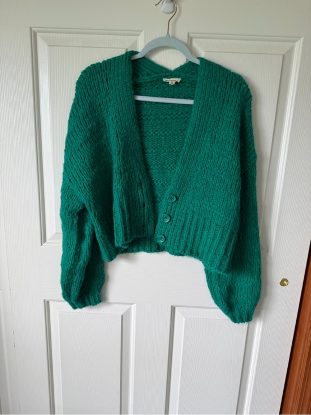 eesome Cropped V-Neck Teal Green Button Cardigan
